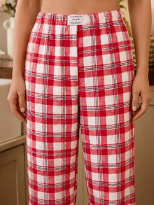 Tulorae Women's Flannel Patch Print Pajama Pants With Waistband Bow Decor - Multicolor - View 3