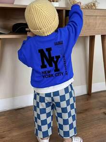 Kids Young Boy Long Sleeve Crew Neck Sweatshirt With Cartoon Pattern And NY Letter, Suitable For Autumn/Winter, Thermal Lined - Multicolor - View 3