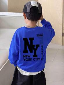 Kids Young Boy Long Sleeve Crew Neck Sweatshirt With Cartoon Pattern And NY Letter, Suitable For Autumn/Winter, Thermal Lined - Multicolor - View 7