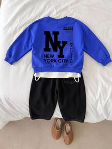 Kids Young Boy Long Sleeve Crew Neck Sweatshirt With Cartoon Pattern And NY Letter, Suitable For Autumn/Winter, Thermal Lined - Multicolor - View 6