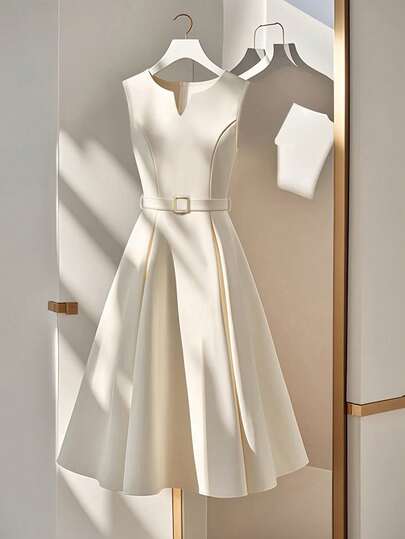 Franclia Elegant Metal Buckle Waist Cinched Waist Casual Bodycon Dress For Women
