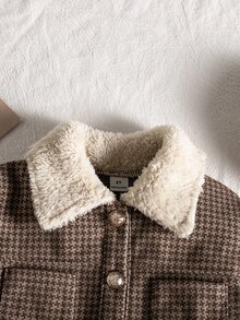 SHEIN Girls' Fashionable Houndstooth Lapel Long Sleeve Cardigan Jacket, Autumn/Winter Daily Wear - Multicolor - View 5