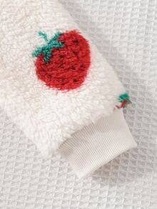 2pcs Toddler Girl Tutu Dress Cute Sweet Red White Strawberry Fuzzy Ruffle Long Sleeve Round Neck Thick Winter Fall Holiday Chic Fleece Set - Red - View 5