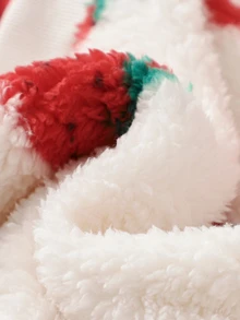 2pcs Toddler Girl Tutu Dress Cute Sweet Red White Strawberry Fuzzy Ruffle Long Sleeve Round Neck Thick Winter Fall Holiday Chic Fleece Set - Red - View 4