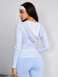 Dewbera Dewbera Striped Zipper Hooded Slim Fit Sports Jacket - Blue - View 2