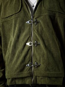 ROMWE MEN Street Life Men Zip Up Corduroy Jacket - Green - View 2