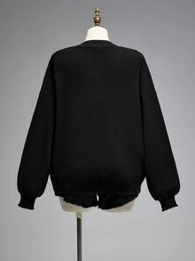 ROMWE Goth Kardigan Rajut Ukuran Besar Gaya Gotik Gelap, Jaket Sweater Depan Terbuka Leher V Jacquard Kastil Gotik, Halloween Musim Gugur/Dingin - Hitam - View 2