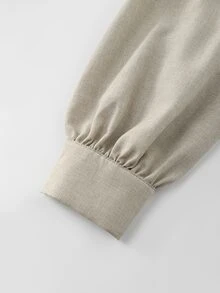 LUMIGAL Gaun Kemeja Kasual Wanita Lengan Panjang Warna Polos dengan Kancing Setengah Plaket dan Saku - Grey - View 7