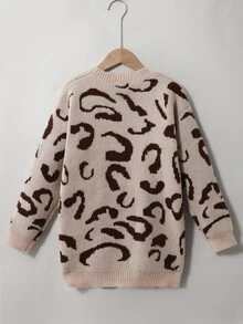 SHEIN Cardigan Rajut Jacquard Nyaman untuk Anak Perempuan Remaja, Sweater Lembut dengan Desain Terbuka di Depan dan Motif Abstrak, Gaya Kasual Chic untuk Balita Perempuan & Laki-laki, Lembut dan Nyaman - MultiWarna - View 3