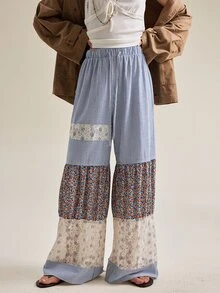 SHEIN Women's Elegant Vacation Casual Wide Leg Long Pants - Multicolor - View 4