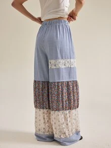 SHEIN Women's Elegant Vacation Casual Wide Leg Long Pants - Multicolor - View 2