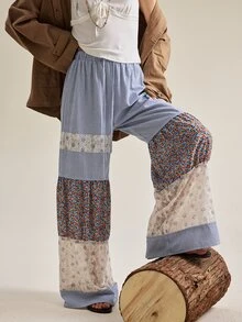 SHEIN Women's Elegant Vacation Casual Wide Leg Long Pants - Multicolor - View 5