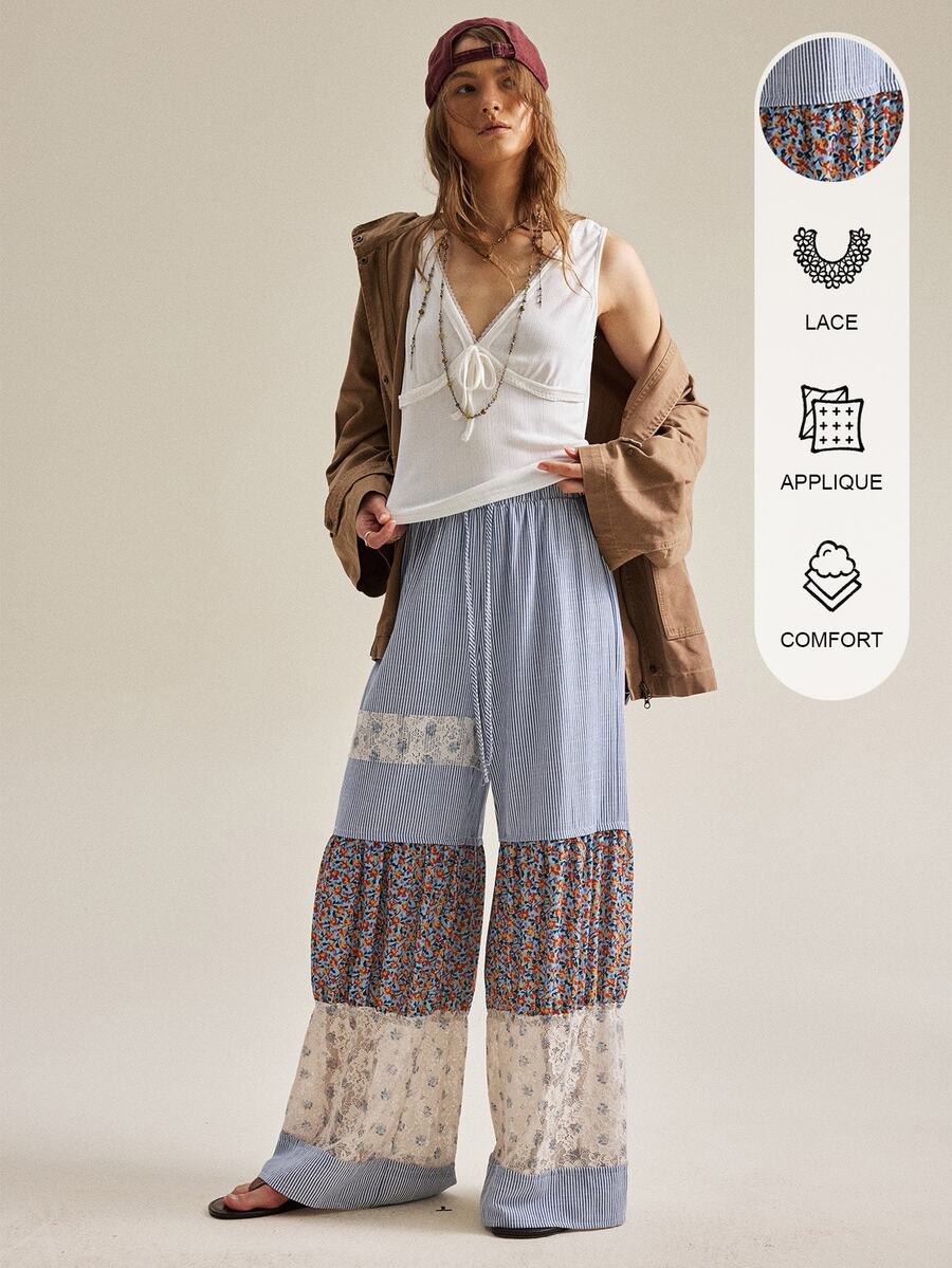 SHEIN Women's Elegant Vacation Casual Wide Leg Long Pants - Multicolor - View 1