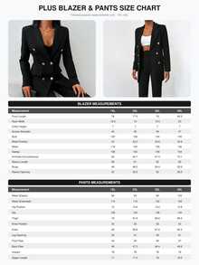 SHEIN Plus Size Solid Black Color Front Button Detailed Double Breasted Blazer & Pants Suit Set - Black - View 6