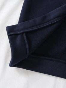 SHEIN 女嬰秋冬款柔軟舒適可愛刺繡海軍藍保暖內裡長袖連帽衛衣與長褲2件套 - 藏蓝色 - 查看 11