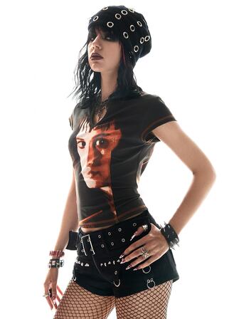 Beetlejuice X ROMWE Damen Streetwear Hip Hop T-Shirt mit Charakter Grafikdruck