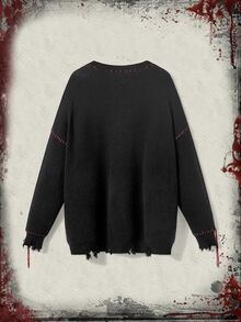 Friday the 13th X ROMWE IP Collaboration Friday The 13th Logo Black & White Chunky Knit Crochet Sweater For Women - Black - View 14