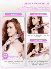 SHEGLAM HAIR Hydra Shot Steam Straightening Brush Pro,Steam Straightener,12 Temps & 3 Steam Levels,8 Min Sleek Straight,Keratin Pro™ Protective Coating,Nourishes Hair,Less Heat Damage & Reduced Breakage,Travel Dual Voltage For Fast Salon Results Curly & Frizzy Hair Hair Straightener Brush - Mauve Purple - View 7
