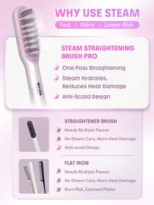 SHEGLAM HAIR Hydra Shot Steam Straightening Brush Pro,Steam Straightener,12 Temps & 3 Steam Levels,8 Min Sleek Straight,Keratin Pro™ Protective Coating,Nourishes Hair,Less Heat Damage & Reduced Breakage,Travel Dual Voltage For Fast Salon Results Curly & Frizzy Hair Hair Straightener Brush - Mauve Purple - View 6