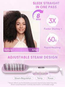 SHEGLAM HAIR Hydra Shot Steam Straightening Brush Pro,Steam Straightener,12 Temps & 3 Steam Levels,8 Min Sleek Straight,Keratin Pro™ Protective Coating,Nourishes Hair,Less Heat Damage & Reduced Breakage,Travel Dual Voltage For Fast Salon Results Curly & Frizzy Hair Hair Straightener Brush - Mauve Purple - View 3