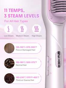 SHEGLAM HAIR Hydra Shot Steam Straightening Brush Pro,Steam Straightener,12 Temps & 3 Steam Levels,8 Min Sleek Straight,Keratin Pro™ Protective Coating,Nourishes Hair,Less Heat Damage & Reduced Breakage,Travel Dual Voltage For Fast Salon Results Curly & Frizzy Hair Hair Straightener Brush - Mauve Purple - View 9