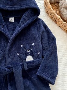 SHEIN كارديجان كاجوال محبوك بلون موحد مع تطريز وغطاء رأس لملابس المنزل للأولاد الصغار - متعدد الألوان - مشاهدة 5