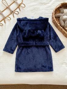 SHEIN كارديجان كاجوال محبوك بلون موحد مع تطريز وغطاء رأس لملابس المنزل للأولاد الصغار - متعدد الألوان - مشاهدة 4