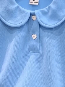 Elladie kids 女童 3件組長袖 Polo 衫，娃娃領精緻愛心鈕扣，長袖 T 恤，基本純色修身 T 恤，適合返校季 - 藍色 - 查看 3