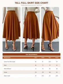 SHEIN Tall Solid Color Pleated A-Line Casual Skirt - Camel - View 6