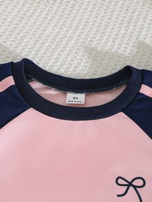 Genkimix Kids 女童春夏休閒時尚新款T恤套裝，柔軟親膚優質面料，寬腿長褲配粉色蝴蝶結裝飾，2件套春夏穿搭 - 彩色 - 查看 8