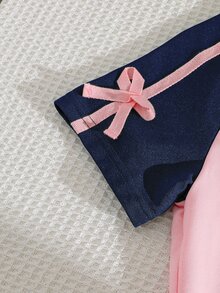 Genkimix Kids 女童春夏休閒時尚新款T恤套裝，柔軟親膚優質面料，寬腿長褲配粉色蝴蝶結裝飾，2件套春夏穿搭 - 彩色 - 查看 6