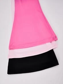 SHEIN Casuvi Kids 青少年女孩高腰時尚黑色至淡粉漸層極簡 Y2K 修身喇叭褲，百搭休閒秋季校園舞會校外活動穿搭 - 彩色 - 查看 7