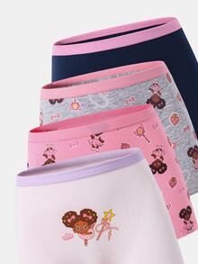 4pcs/Set Young Girl Cute Cartoon Pattern Underwear Set Winter Baby Pink - Multicolor - View 5