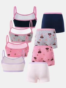 4pcs/Set Young Girl Cute Cartoon Pattern Underwear Set Winter Baby Pink - Multicolor - View 3