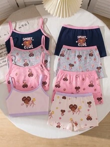 4pcs/Set Young Girl Cute Cartoon Pattern Underwear Set Winter Baby Pink - Multicolor - View 2