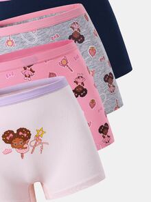 4pcs/Set Young Girl Cute Cartoon Pattern Underwear Set Winter Baby Pink - Multicolor - View 6