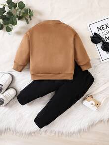 Souflis Souflis Infant/Baby Boys' Fashionable Suede Jacket And Casual Cargo Pants Set, Suitable For Outdoor, Autumn/Winter - Khaki - View 6