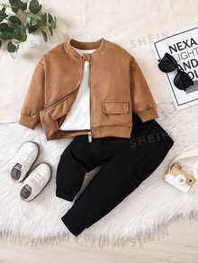 Souflis Souflis Infant/Baby Boys' Fashionable Suede Jacket And Casual Cargo Pants Set, Suitable For Outdoor, Autumn/Winter - Khaki - View 7