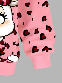 SHEIN Elladie kids 2pcs/Set Cute Rabbit Leopard Print Top, Girls Crew Neck Sweatshirt And Leggings Set, Fashionable Casual Suitable For Autumn/Winter School Student Pink - Multicolor - View 7