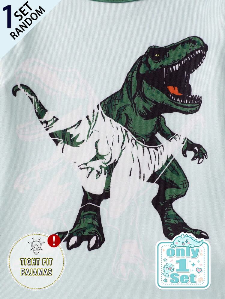 [Random 1 Set]Boy Pajamas Cute Cartoon Series Matching Print Fitted Long Sleeve T-Shirt And Fitted Long Pants Set - Multicolor - View 8