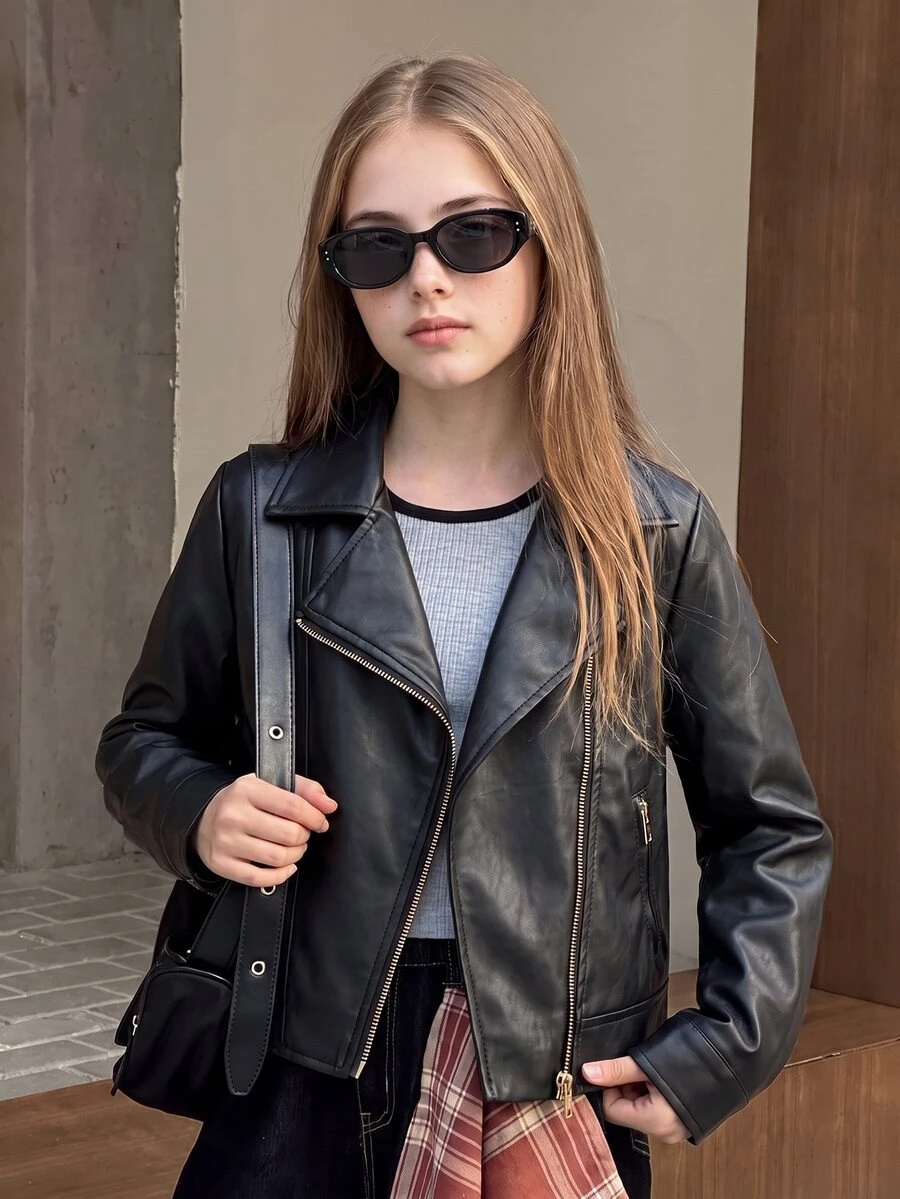 Teen Girl Long Sleeve Fleece Lined Casual Daily Black Jacket Halloween Autumn Fall Style