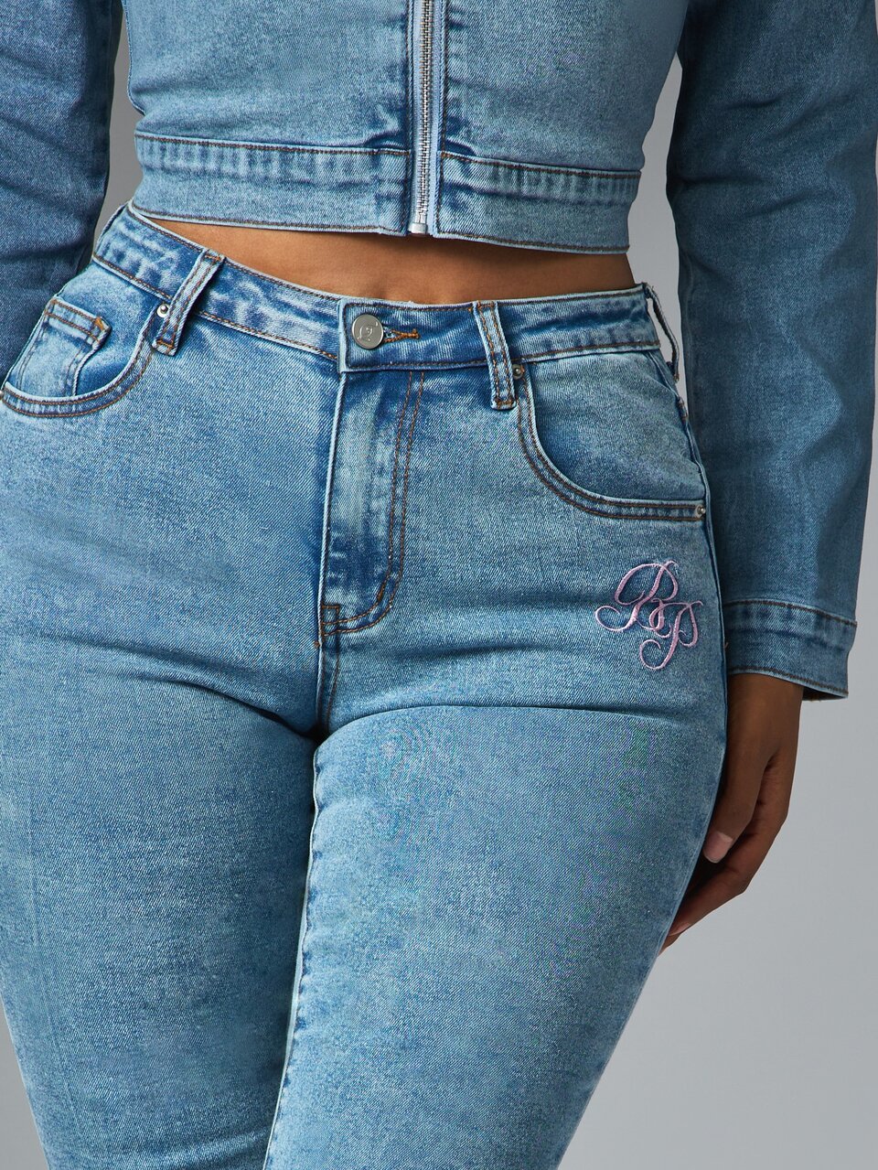 BABYPHAT Flare Jeans With Pink Embroidered Logo And Crown Detail Mid Rise Retro Y2K Denim Bootcut Trousers