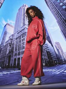 BABYPHAT BAGGY CUFFED JOGGERS WITH PIPING DETAIL - Red - View 3