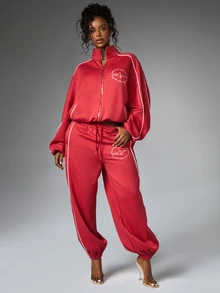 BABYPHAT BAGGY CUFFED JOGGERS WITH PIPING DETAIL - Red - View 8