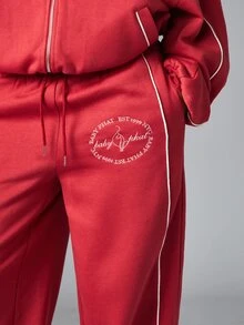 BABYPHAT BAGGY CUFFED JOGGERS WITH PIPING DETAIL - Red - View 4