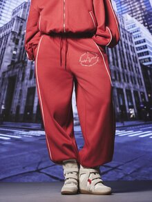 BABYPHAT BAGGY CUFFED JOGGERS WITH PIPING DETAIL - Red - View 1
