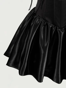 Zolique Women's Solid Color Front Tie Fashion Elegant Sexy Gothic Spaghetti Strap Dress Night Out Club Black Summer Halloween - Black - View 9
