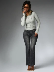 BABYPHAT Hoodie Pendek dengan Resleting, Tudung Berhiaskan Bulu Imitasi, dan Logo Tulisan Warna Pink untuk Musim Gugur dan Musim Dingin - Light Grey - View 7
