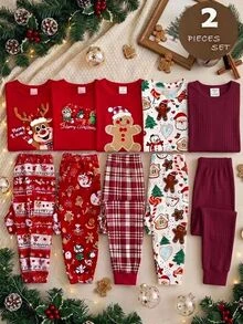 SHEIN Young Girls Young Girl Autumn/Winter Tight Long Sleeve Top And Long Pants Set, Home Wear Set, 2 Pieces Outfit Suitable For Autumn/Winter - Pink - View 1