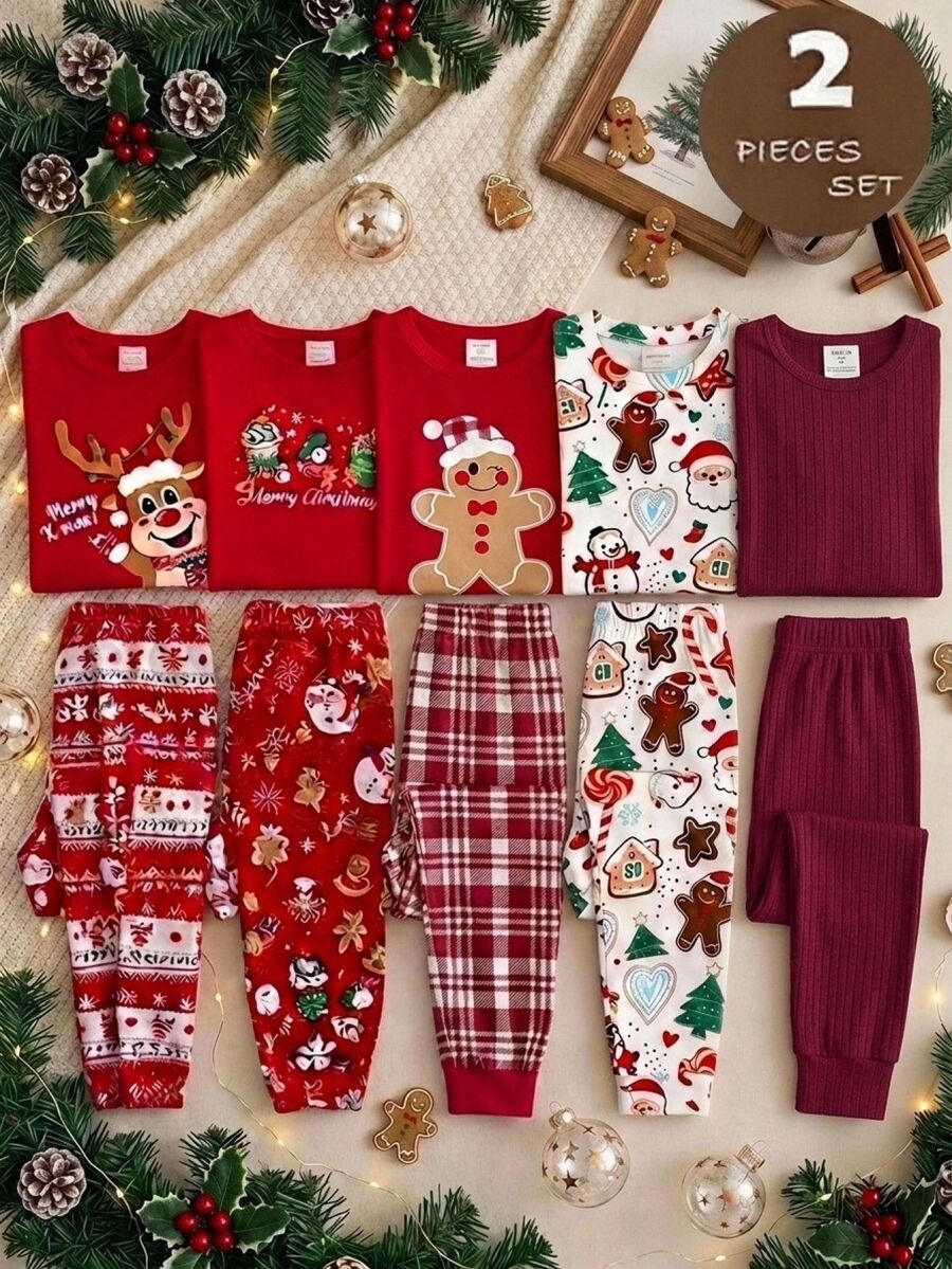 SHEIN Young Girls Young Girl Autumn/Winter Tight Long Sleeve Top And Long Pants Set, Home Wear Set, 2 Pieces Outfit Suitable For Autumn/Winter - Pink - View 1